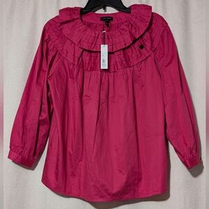 NWT Marc Jacobs Ruffle Neck 3/4 Sleeve Pleated Blouse Size 4 Made in USA